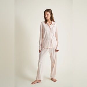 Carla Long PJ Set in Pearl Pink lining with White - Skin Organic Prima Cotton